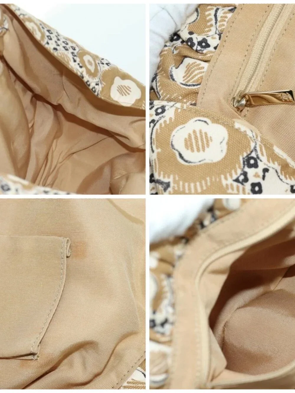CHANEL Camelia Hand Bag Canvas Beige Gold CC Auth BAZ669V